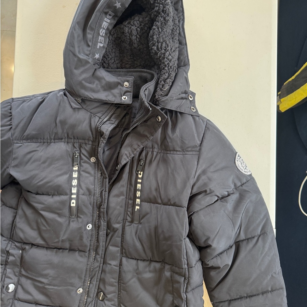 Diesel Charcoal Hooded Puffer Coat